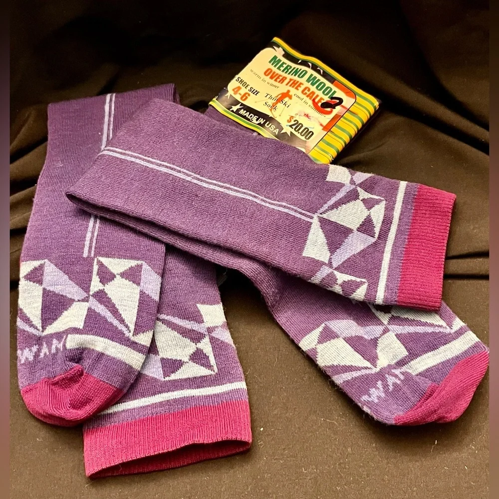 Goldie’s 2 Pair Purple Merino Wool Over the Calf Socks Women’s Shoe Size 4-6 Ski
